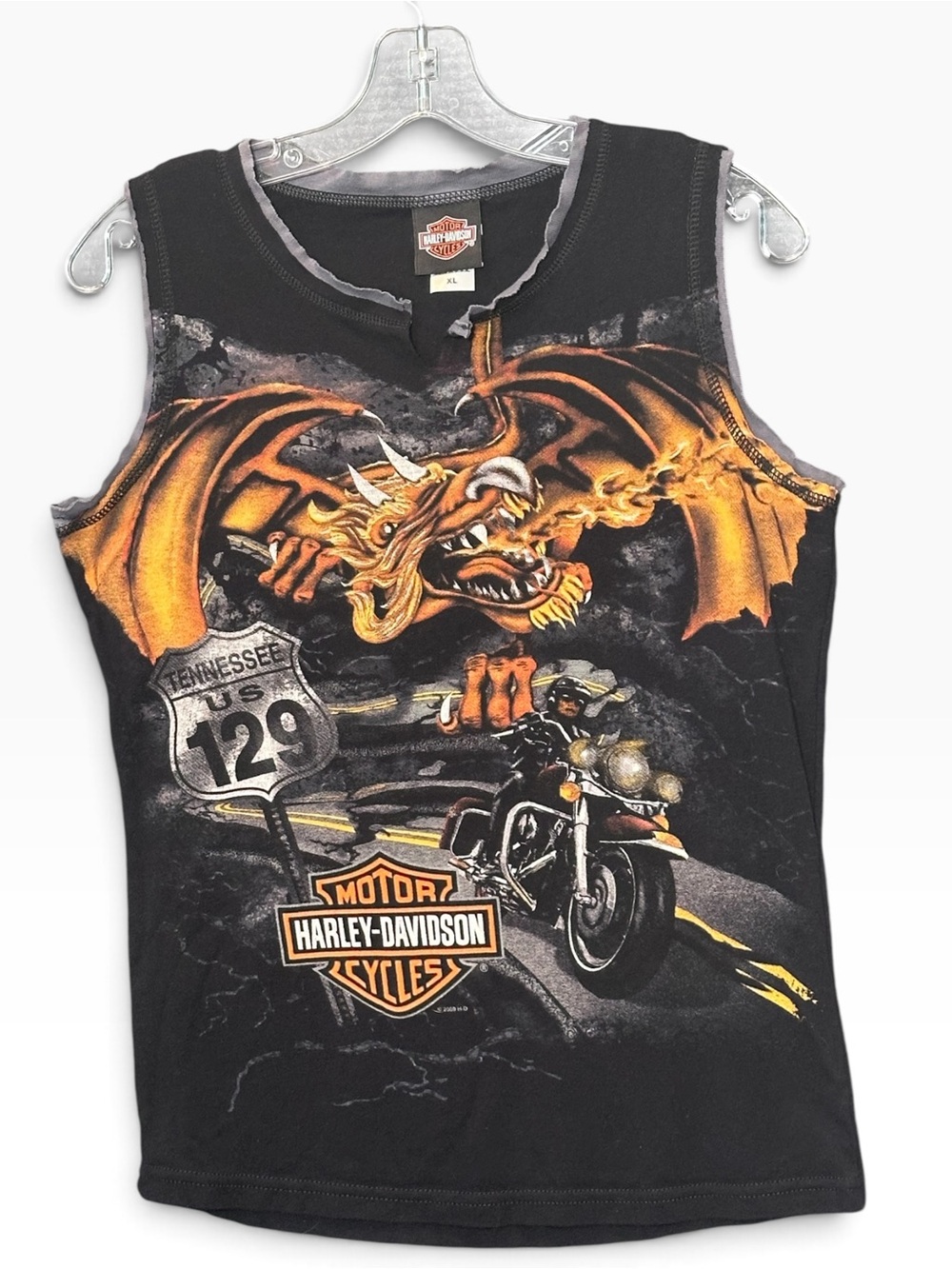 Harley Davidson XL Dragon Motorcycle Smoky Mountain Vtg Graphic Tank Top Shirt